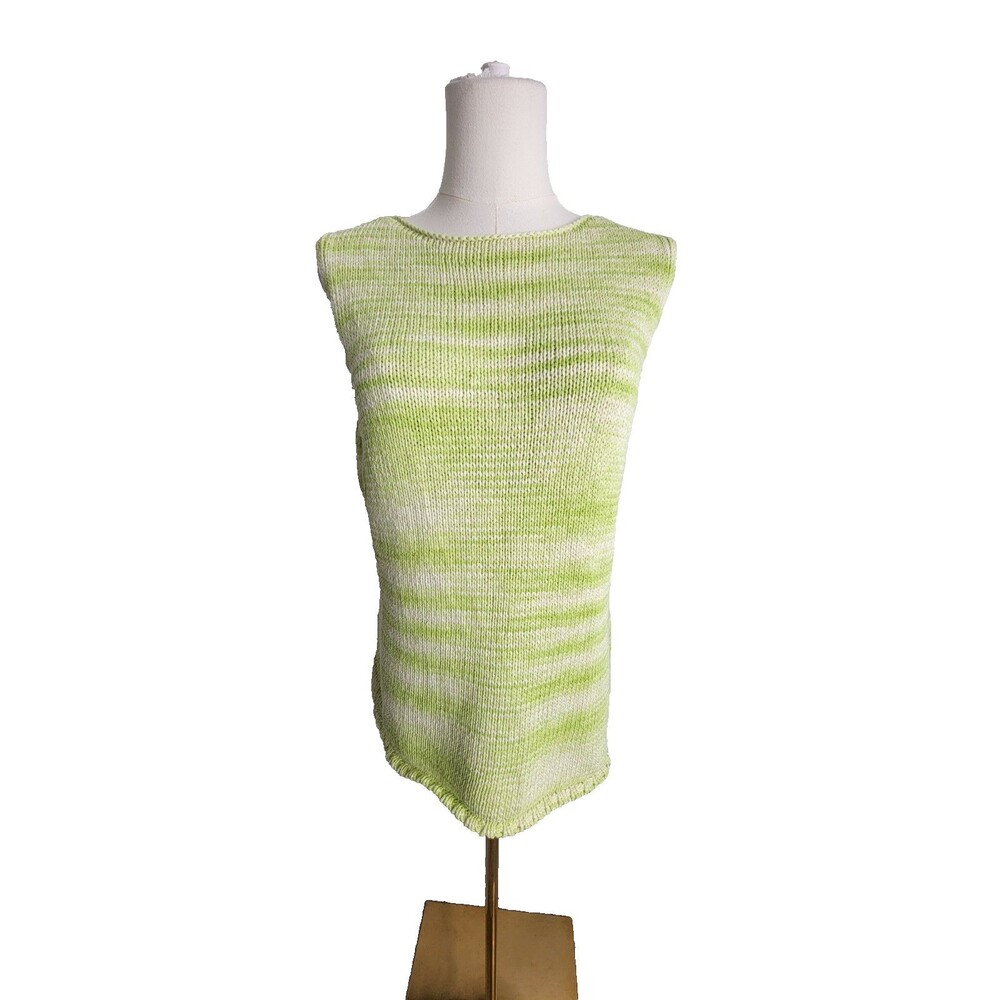 Saks Fifth Avenue Made in Italy Cotton Sweater Sleeveless Yellow White Large